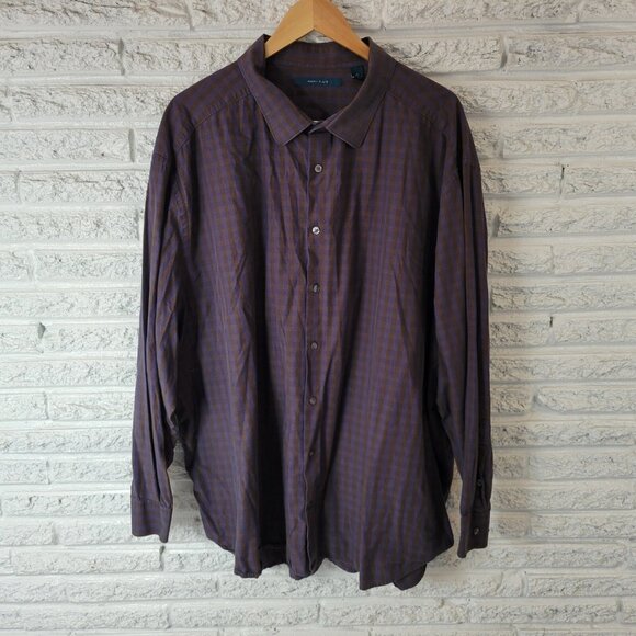 Perry Ellis Mens Shirt 4X Long Sleeve Button Brown Blue Plaid Lightweight PLA80E - Picture 1 of 8
